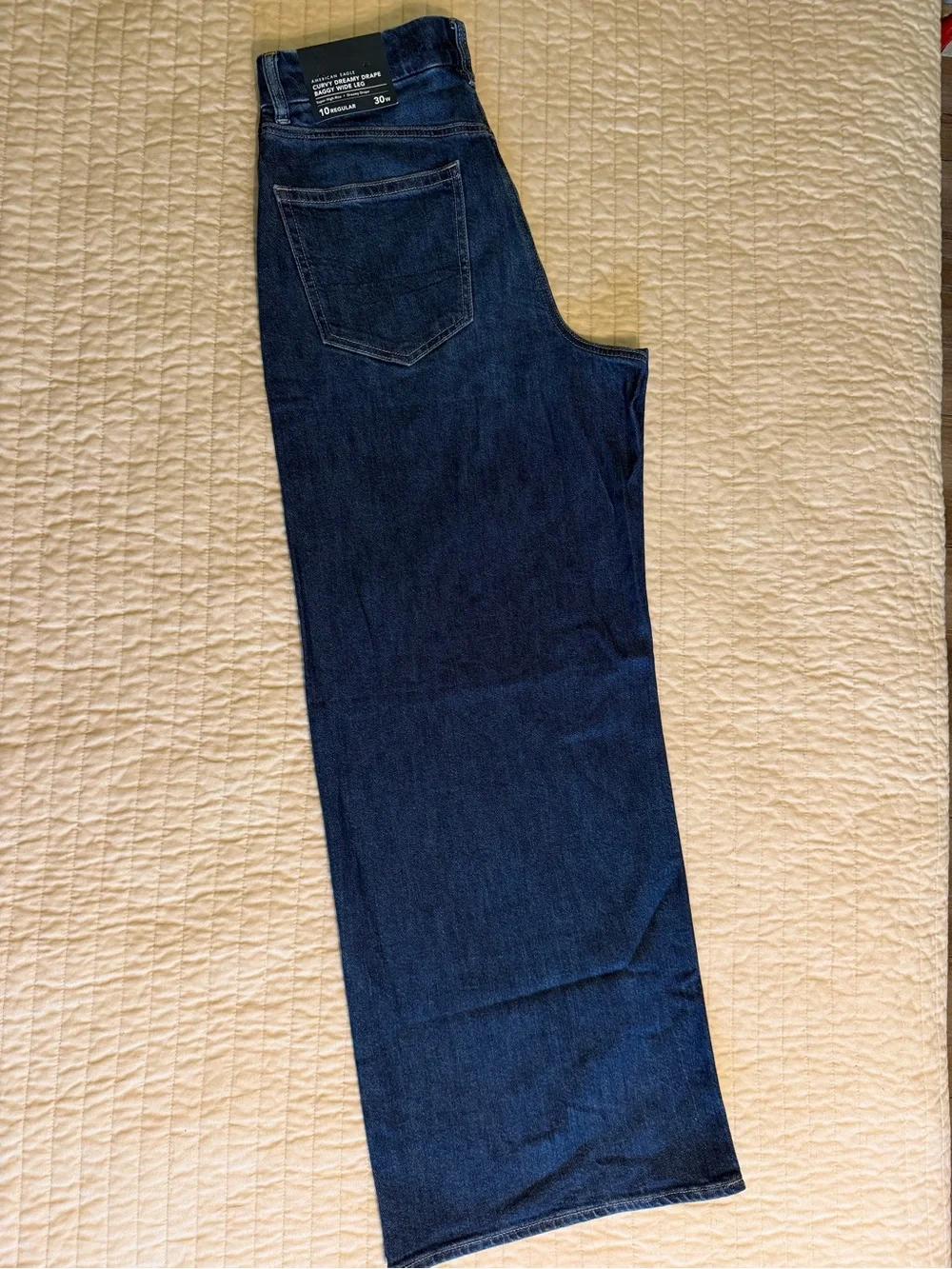 American Eagle Outfitters Curvy Dreamy Drape Baggy Wide Leg Jeans - Dark Blue - Picture 3 of 6